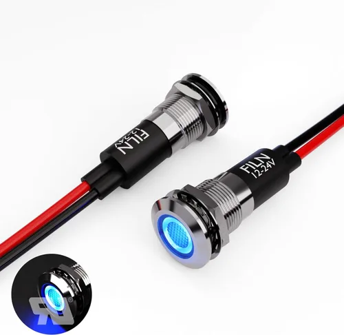 2 unids 0.472 in (1/2") luz indicadora LED azul impermeable metal lámpara de señal 5V 12V 24V IP67 piloto tablero cabeza para coche equipo