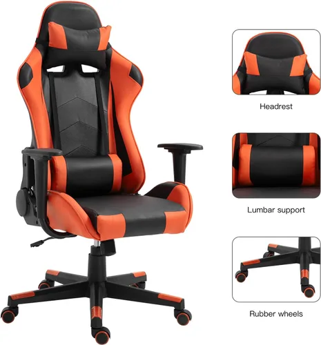 Vista 24 de Modern-Depo Black Virgo Zodiac - Silla de juegos con diseño ergonómico, giratorio y reclinable ajustable, capacidad de carga de 330 libras