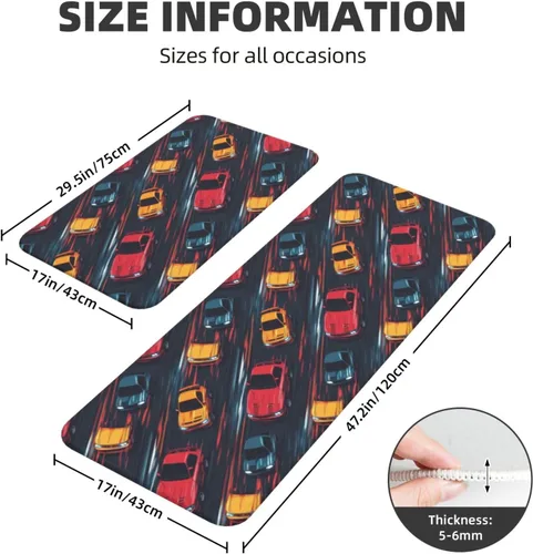 Vista 3 de Antifatigue Kitchen Mats for Floor 2 Piece - Retro Color Racing Car Print Kitchen Rugs Washable, Non Slip Runner Rug Standing Mat for