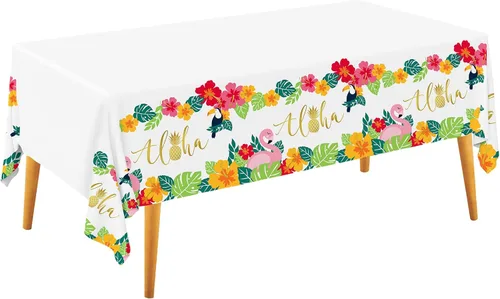 Vista 21 de Suministros para fiestas temáticas de playa, mantel desechable de plástico impermeable para fiestas hawaianas, decoraciones de cumpleaños, paquete