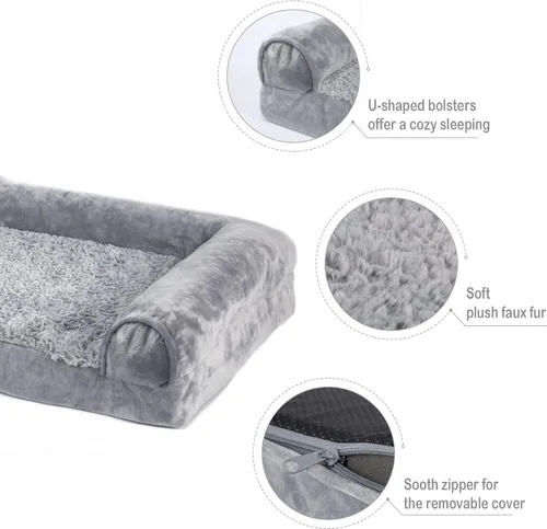 Vista 4 de Camas para perros medianos, cama lavable para perros con funda extraíble, cama ortopédica para perros con forro impermeable, sofá de espuma