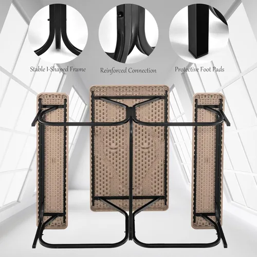 Vista 6 de Giantex - Juego de mesa y banco para picnic para todo tipo de climas, con base de metal, textura similar a la madera, para acampar al aire libre