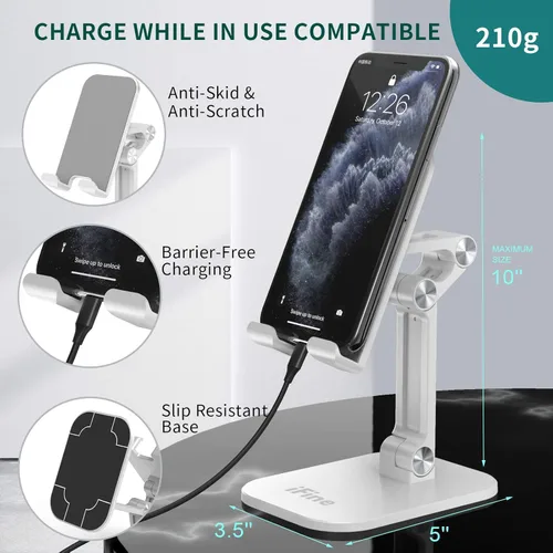 Vista 3 de iFine Soporte plegable ajustable para teléfono celular compatible con iPhone 12 y todos los teléfonos inteligentes, soporte móvil resistente