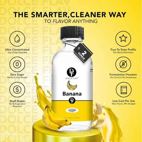 Vista 3 de Dolce Flav Extracto de plátano – 8 onzas soluble en aceite, Kosher, sin azúcar, concentrado sabor de plátano maduro para hornear, batidos y helados