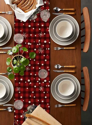 Vista 2 de Christmas, Cotton Linen Long Table Runner 13 x 108 inch Non-slip Rectangular Kitchen Coffee Dining Table Decor for Wedding Party Holiday Dinner