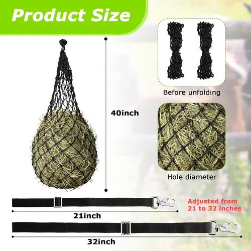 Vista 2 de 4 unidades de alimentador de heno de alimentación lenta para caballos, 2 x 2 agujeros de 40 pulgadas de longitud, red de alimentación de heno