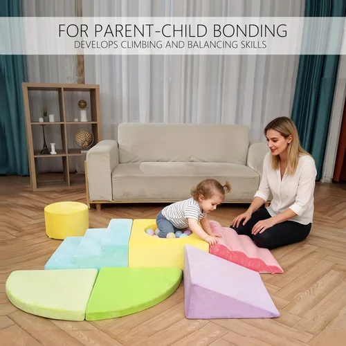 Vista 3 de Bloques de escalada de espuma a gran escala con túnel de arrastre y tela suave, gimnasio de juego interior de 7 + 1 pieza para niños pequeños