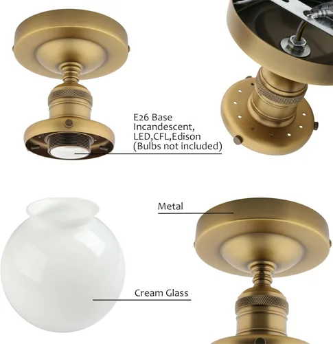 Vista 7 de Pathson Lámpara de techo moderna de montaje empotrado con vidrio de globo de leche, lámpara de iluminación de techo industrial esmerilada