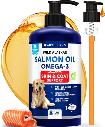 Aceite de Salmón para Perros - Omega 3 para Perros - 8 FL OZ de Aceite de Salmón Silvestre de Alaska - Ácidos Grasos Naturales EPA y DHA para la