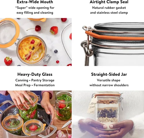 Vista 3 de Le Parfait Super Terrine Jar 4oz (125ml) (Packo de 4) Tarro de vidrio francés, sello de goma hermético y tapa de vidrio Tarros de vidrio