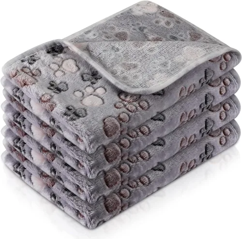 Vista 10 de Tatuo 4 mantas de perro para mascotas y gatos, mantas de interior para cachorros, artículos de dentición, juguetes con estampado de patas, manta