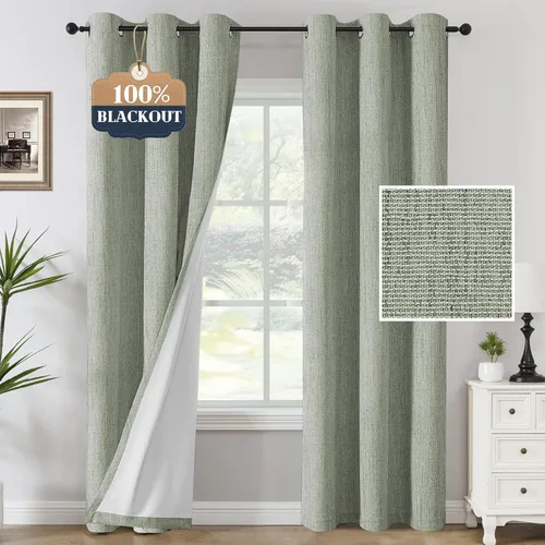 Vista 22 de H.VERSAILTEX Cortinas opacas de lino chenilla para dormitorio, térmicamente aisladas, cortinas texturizadas con aspecto de lino con revestimiento