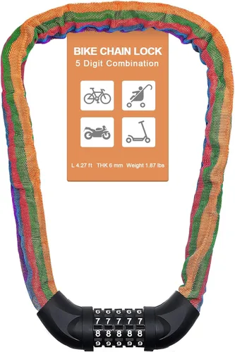 Vista 45 de NDakter Cerradura de cadena para bicicleta, combinación de 5 dígitos, resistente, antirrobo, cerradura de bicicleta de seguridad
