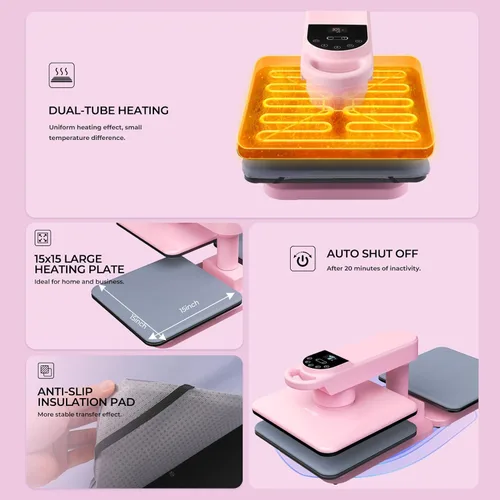 Vista 6 de Whubefy Máquina de prensa de calor automática dual de 15 x 15, impresión inteligente de camisetas con liberación automática y apagado automático