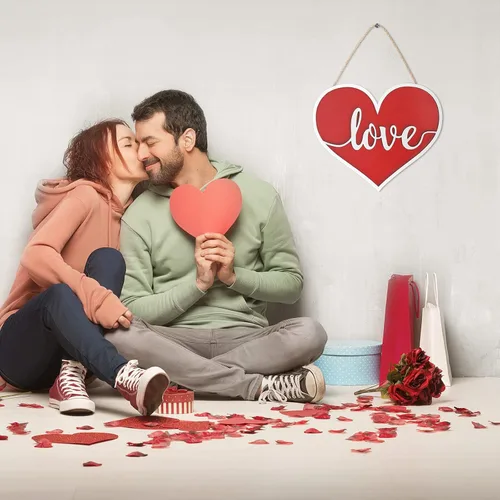 Vista 5 de AKEROCK Decoración de puerta del día de San Valentín, letrero colgante de madera en forma de corazón 3D para decoración de San Valentín o decoración