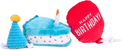Vista 2 de ZippyPaws Caja de cumpleaños – Juguetes chirriantes para mantenerlos ocupados, peluche divertido de comida para perros pequeños, medianos y grandes
