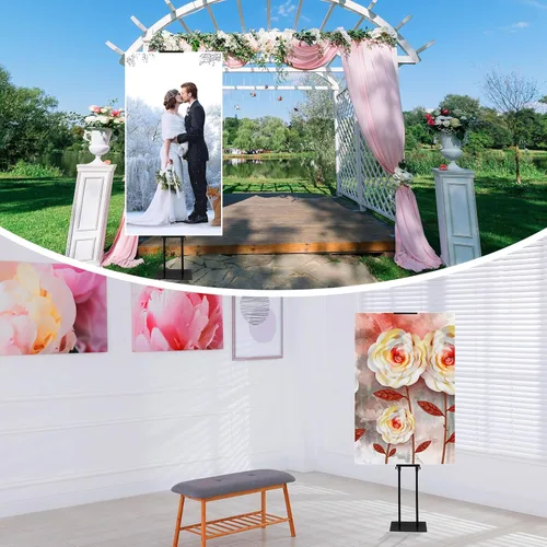 Vista 5 de Soaoo 8 soportes para póster de pedestal, soporte de letrero de pie de doble cara, soporte de cartel resistente con base, altura ajustable de hasta