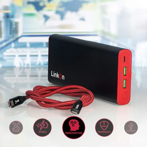 Vista 2 de LinkOn Banco de energía de 136 W, 26800 mAh, 100 W, USB-C, PD3.0, PPS y dos puertos USB-A QC3.0 de 18 W para MacBook Air Pro, Dell, HP, Microsoft