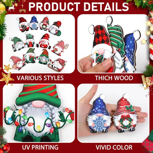 Vista 7 de 24 adornos de madera de gnomo de Navidad para colgar en el árbol de Navidad para suministros de fiesta de Navidad (Xmas-D)