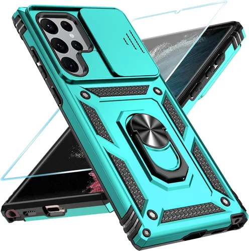 Vista 47 de SunStory Funda para Samsung Galaxy S21 con protector de pantalla HD, funda para cámara deslizante y soporte de anillo giratorio, grado militar