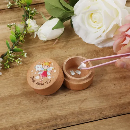 Vista 5 de Caja de madera de hadas, soporte de dientes de madera, caja de recuerdos de dientes, caja de almacenamiento de dientes de bebé, caja de contenedor