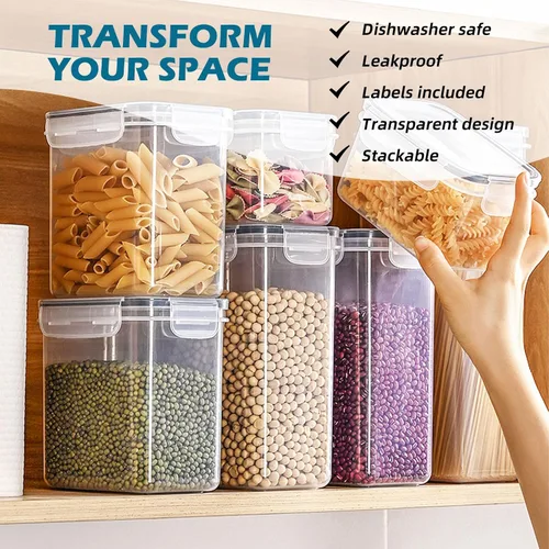 Vista 3 de Contenedores herméticos de plástico para almacenamiento de alimentos con tapas (paquete de 9 unidades, 761 onzas)