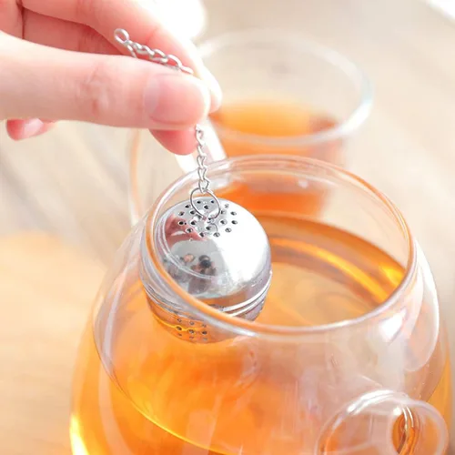 Vista 3 de 2 piezas de acero inoxidable forma de bola infusor de té Infusor de té de hoja de té filtro con asas filtro té