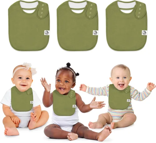 Vista 25 de Organic Cotton Baby Drool Bibs (3-Pack) Thick 345 GSM, Soft & Absorbent, Teething Bibs for Boys and Girls