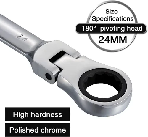 Vista 5 de KATUR Juego de llaves de trinquete de 0.945 in con cabezal giratorio flexible, llave combinada de trinquete, herramienta métrica de acero al cromo