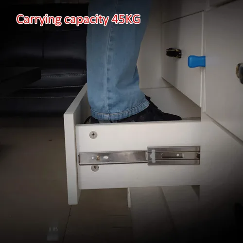 Vista 5 de 1 par de corredores de cajón de muebles de acero inoxidable resistente, montaje lateral de rodamientos de bolas para el hogar, capacidad de carga