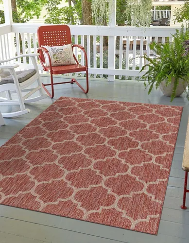 Vista 58 de Unique Loom Outdoor Trellis Collection Alfombra de Área (5' 1" x 8' Oval, Aguamarina/Gris)