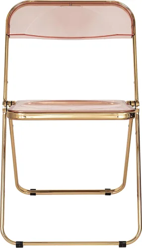 Vista 5 de LeisureMod Juego de 2 sillas plegables modernas de acrílico transparente Silla de escritorio con marco de metal dorado Cómoda silla decorativa