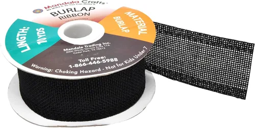 Vista 4 de Mandala Crafts Cinta de arpillera negra de 1.5 pulgadas de ancho para manualidades, rollo de 20 yardas de cinta rústica de arpillera para coronas