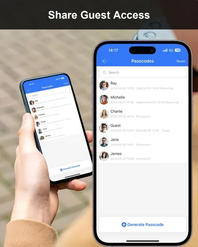 Vista 6 de Cerradura de puerta inteligente, cerradura de puerta de entrada sin llave WiFi integrada con control remoto de aplicación, no requiere concentrador