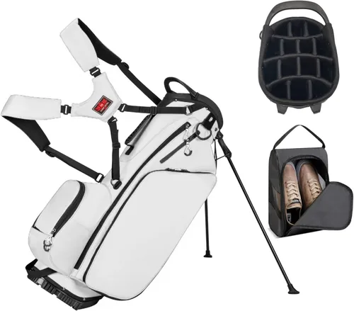 Vista 10 de Bolsa de golf ligera con soporte con divisores de longitud completa de 14 vías, 7 bolsillos con cremallera y cubierta para la lluvia, con asas