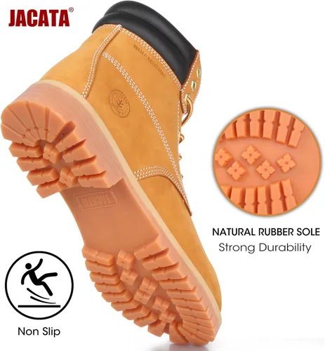 Vista 3 de Jacata Botas de Trabajo para Hombre de Cuero Resistente al Agua Bota de Trabajo de Suela de Goma Construcción Resistente al Aceite Botas
