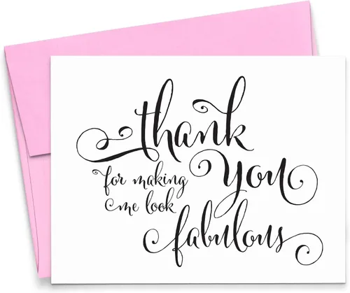 Modern Pink Paper Thank You for Making Me Look Fabulous Wedding Card to Your Stylist, Hair and Makeup Artist, Wedding Vendor Tip Note Card, 1