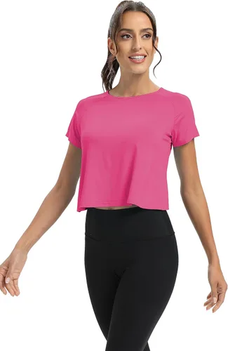 Vista 5 de Mippo Camisetas de entrenamiento para mujer, recortadas, con espalda dividida, atléticas, para gimnasio, ejercicio, ajuste holgado