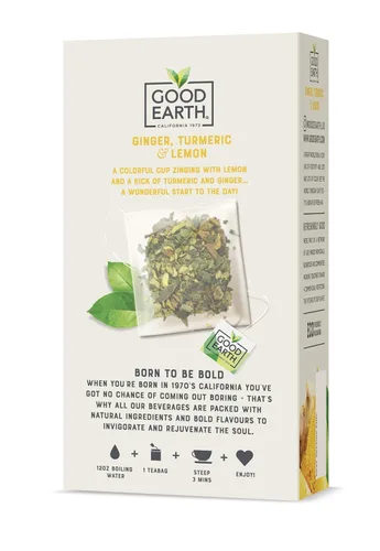 Vista 3 de Good Earth Sensorial Blend - Té de hierbas con sabor a jengibre, cúrcuma y limón, sin color artificial, sin conservantes, 15 bolsas (paquete de 5)