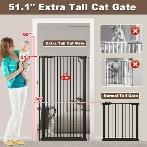 Vista 3 de Fairy Baby Puerta para Gatos Extra Alta de 51.18", Ancho Ajustable de 29.5"-32.6", Cierre Automático con Seguro, Puerta Alta para Mascotas y Perros