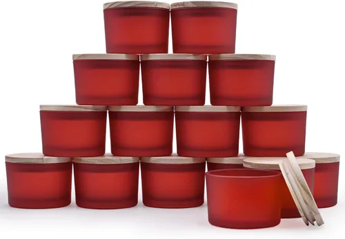 Vista 31 de SHOWIN Tarros gruesos para hacer velas, 16 unidades, tarros vacíos de 7 onzas con tapas de madera para hacer velas, contenedor de muestra, Navidad