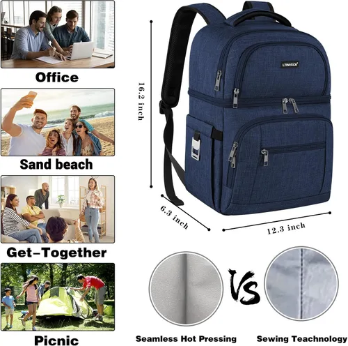 Vista 6 de Mochila Refrigeradora, Mochila Refrigeradora Aislada a Prueba de Fugas de Doble Compartimento Bolsa Refrigeradora para Hombres y Mujeres Mochila