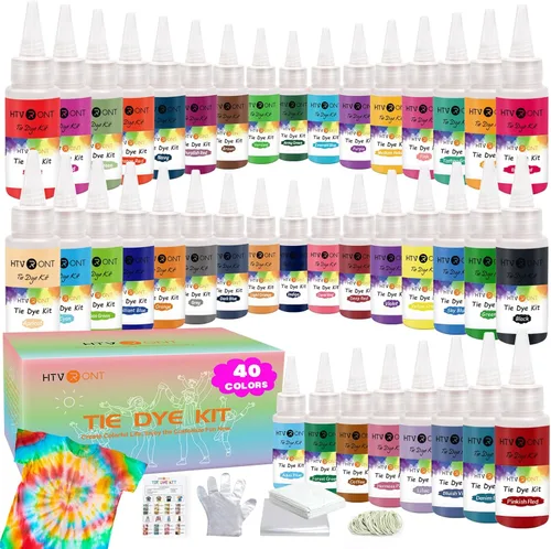 HTVRONT Kit de teñido anudado – Kit de teñido anudado de 40 colores vibrantes para grupos grandes, botellas prellenadas de teñido anudado para