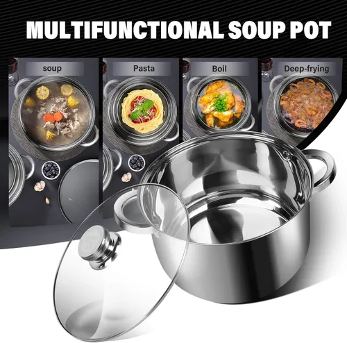Vista 11 de Olla de 10 cuartos de galón con tapa, olla de acero inoxidable para sopa