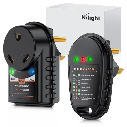Vista 12 de Nilight 30 AMP RV Circuit Tester 125V/3750W Análisis Enchufe con luz indicadora LED Nema TT-30P ETL listado Protector contra sobretensiones