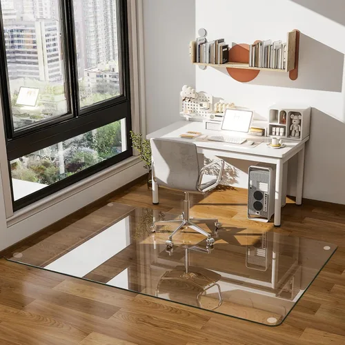 Vista 15 de GLSLAND Tapete de vidrio templado de 47 x 32 pulgadas para silla, protector de suelo resistente para alfombras y suelos duros, resistente a