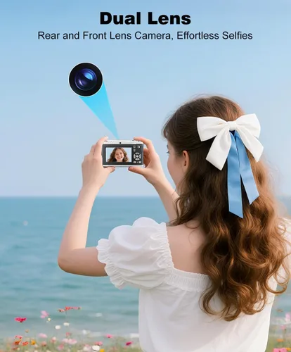 Vista 4 de Cámara Digital 4K para Fotografía, Cámara de Vlogging de 64MP con Enfoque Automático para Videos de YouTube, Cámaras Trasera y Frontal, Cámara