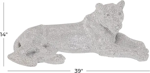 Vista 6 de Deco 79 Escultura de leopardo Polystone con exterior de diamante tallado facetado, 39 x 19 x 14 pulgadas, plata