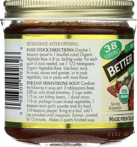 Vista 2 de Better Than Bouillon Base vegetal orgánica, hecha de verduras sazonadas y concentradas, orgánica y vegana, hace 9.5 cuartos de galón de caldo, tarro