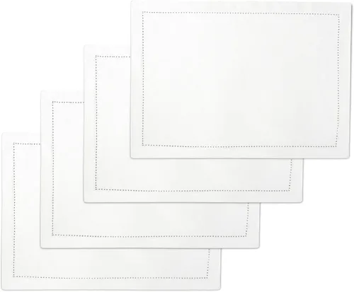 Vista 7 de Encasa XO Juego de 4 manteles individuales Diseño de vainica de algodón puro Negro Rectangular 19 x 13 pulgadas – Tapete para mesa de comedor